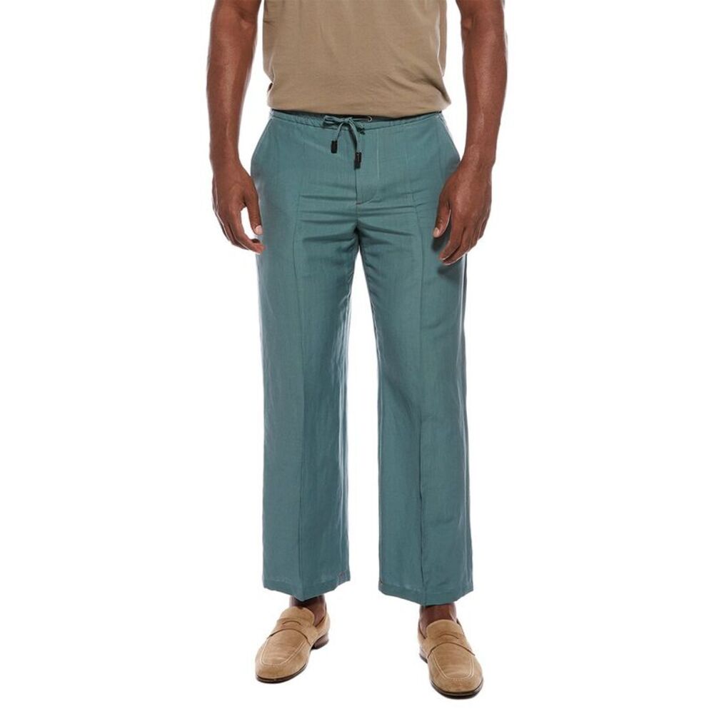 Isaia Mens Wool & Linen-Blend Trouser, Gray